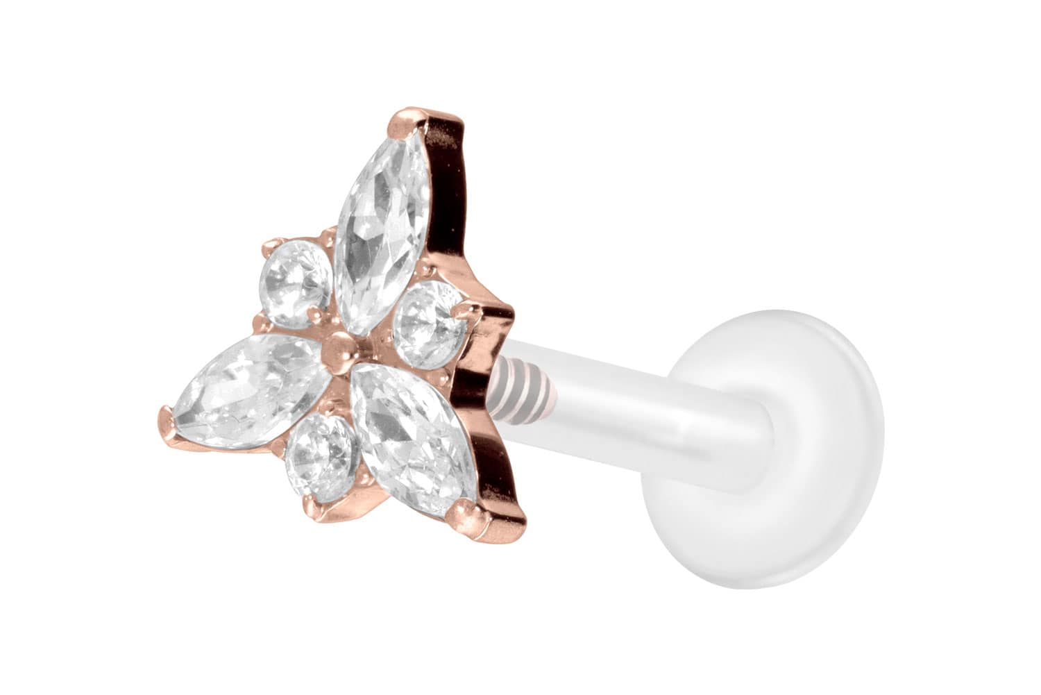 PTFE Labret Piercing mit Innengewinde + Titan-Aufsatz KRISTALLBLÜTE